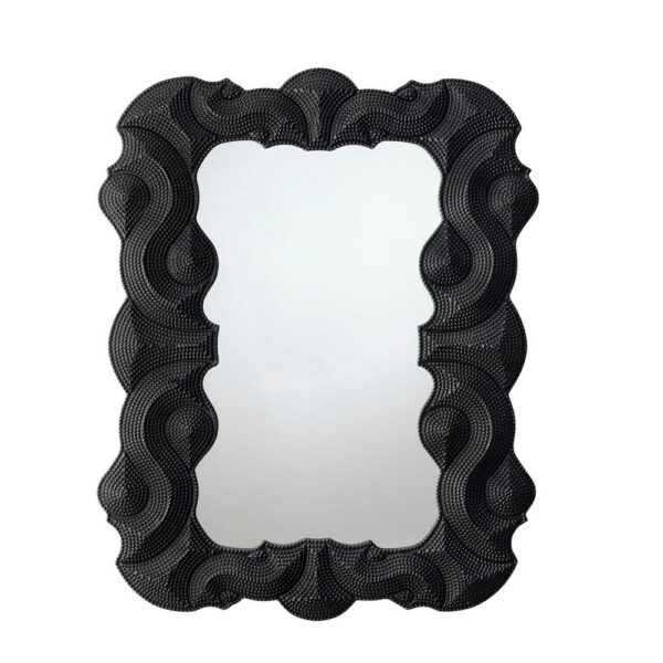 Diri Decorative Wall Mirror, Beaded Pattern Classic Black Resin 29x36