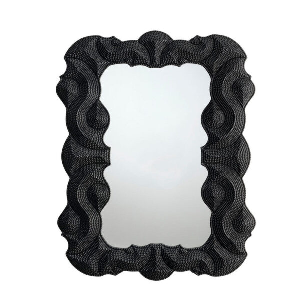 Diri Decorative Wall Mirror, Beaded Pattern Classic Black Resin 29x36