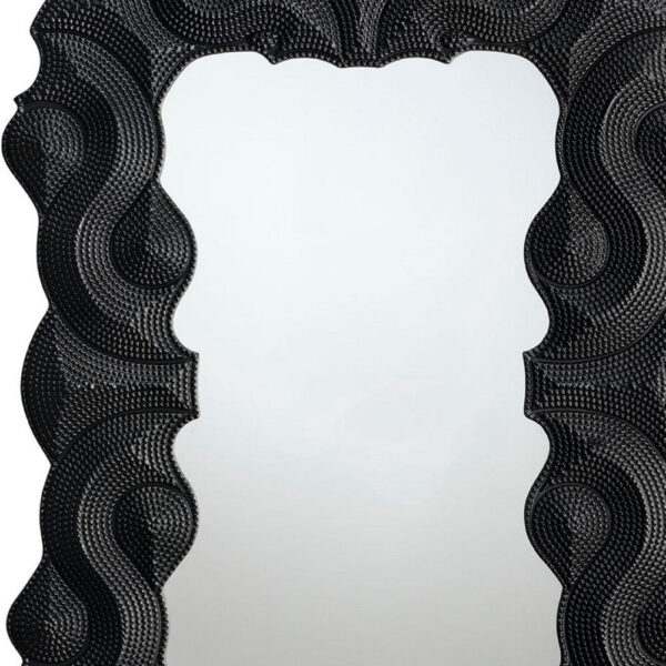 Diri Decorative Wall Mirror, Beaded Pattern Classic Black Resin 29x36