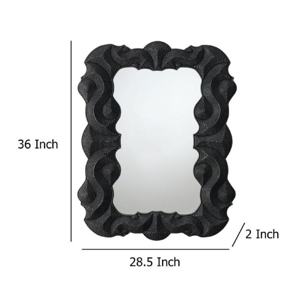 Diri Decorative Wall Mirror, Beaded Pattern Classic Black Resin 29x36