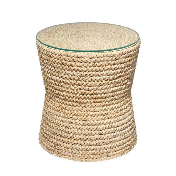 Grix Side Table, 20 Inch Tempered Glass Round Top, Braided Hourglass