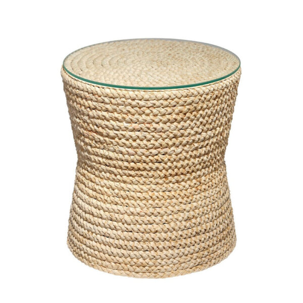 Grix Side Table, 20 Inch Tempered Glass Round Top, Braided Hourglass