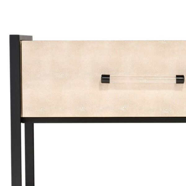 Caz Side Table, 1 Drawer, Black Frame, Faux Shagreen Leather, 26 Inch