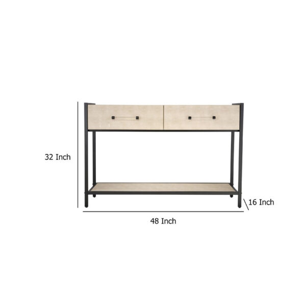 150220266992531966c1f.jpeg Caz 48 Inch 2 Drawers Sofa Console Table w Black Frame, Faux Leather