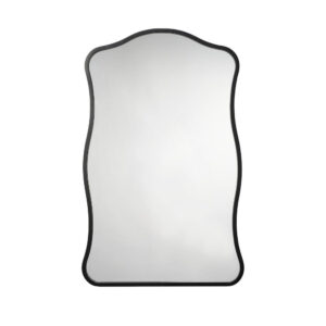 Ari Wall Mirror, 38 Inch, Black Metal Wavy Frame, Hand Forged Iron