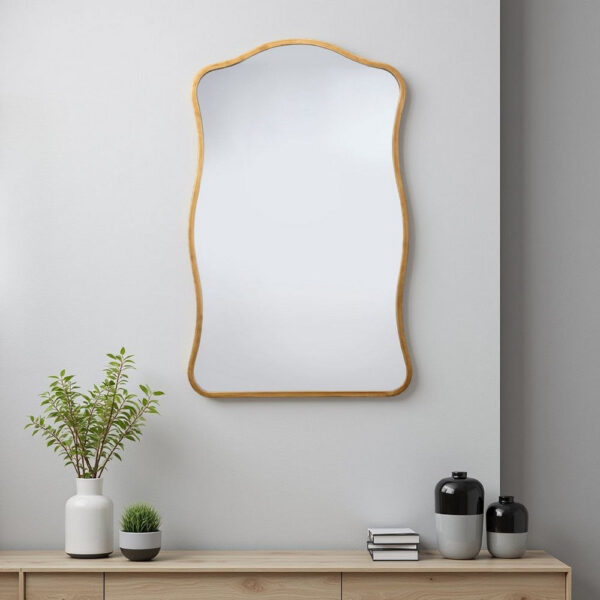 150220266992535798104.jpeg Ari Wall Mirror, 38 Inch, Brass Metal Wavy Frame, Hand Forged Iron