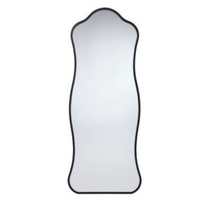 Ari Floor Mirror, 58 Inch, Black Metal Wavy Frame, Hand Forged Iron