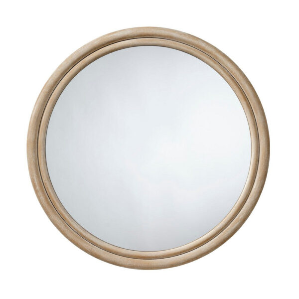 Riri Round Wall Mirror, 36 Inch Brown Wood Frame, Non Beveled Frame