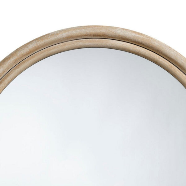 Riri Round Wall Mirror, 36 Inch Brown Wood Frame, Non Beveled Frame