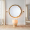 Riri Round Wall Mirror, 36 Inch Brown Wood Frame, Non Beveled Frame