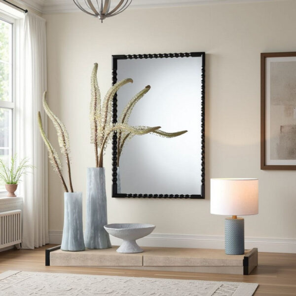 1502202669925388d785a.jpeg Perz Accent Wall Mirror, 24x36 Rectangular Beaded Frame, Forged Iron