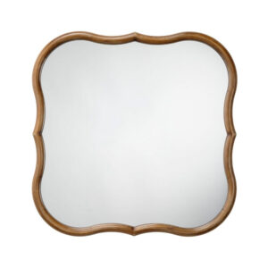 Deri Scalloped Wall Mirror, 31 Inch Brown Frame, Non Beveled Edge