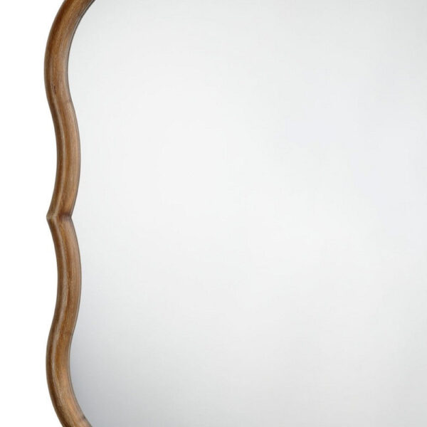 Deri Scalloped Wall Mirror, 31 Inch Brown Frame, Non Beveled Edge