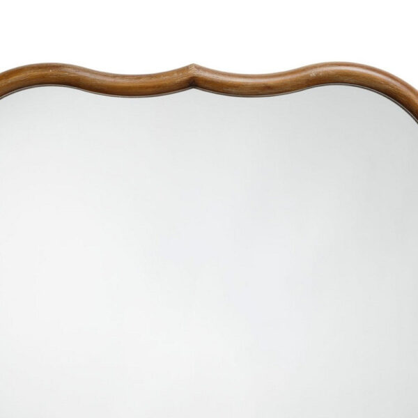 Deri Scalloped Wall Mirror, 31 Inch Brown Frame, Non Beveled Edge