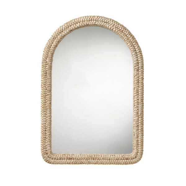 Grix Wall Mirror, 38 Inch Brown Braided Arch Frame, Woven Cornhusk