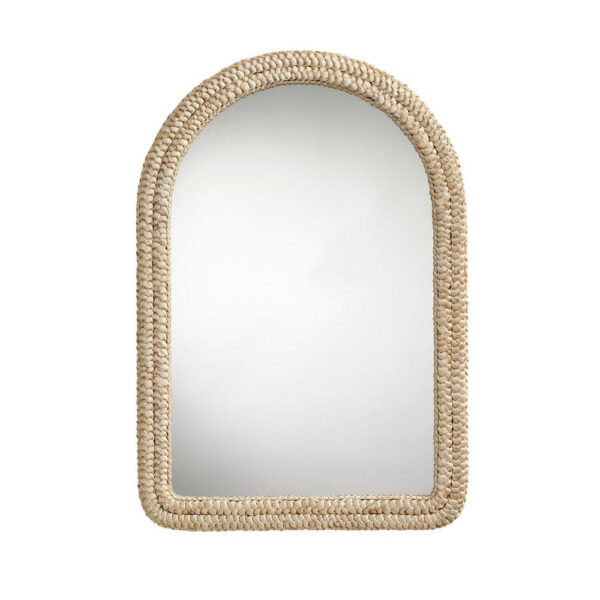 Grix Wall Mirror, 38 Inch Brown Braided Arch Frame, Woven Cornhusk