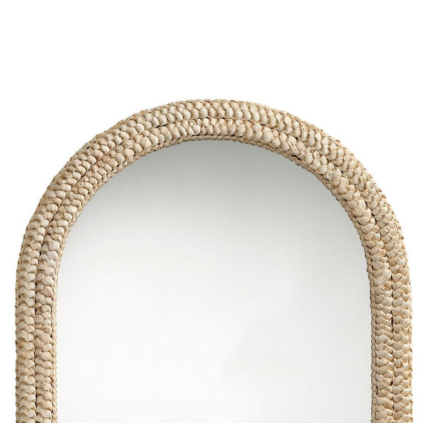 Grix Wall Mirror, 38 Inch Brown Braided Arch Frame, Woven Cornhusk