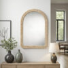 Grix Wall Mirror, 38 Inch Brown Braided Arch Frame, Woven Cornhusk