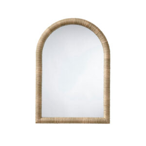 Tipz Wall Mirror, 34 Inch Natural Brown Arch Frame, Woven Seagrass