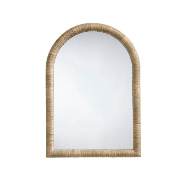 Tipz Wall Mirror, 34 Inch Natural Brown Arch Frame, Woven Seagrass