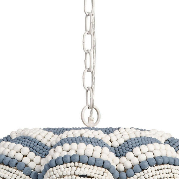 Fero Chandelier, Blue White Handcarved Mango Wood Beads, 27 Inch