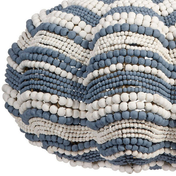 Fero Chandelier, Blue White Handcarved Mango Wood Beads, 27 Inch