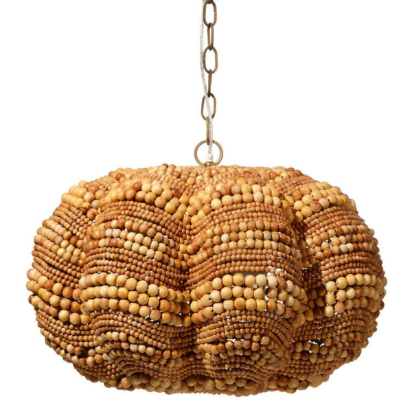 1502202669925479f1a91.jpeg Fero Chandelier, Natural Brown Handcarved Mango Wood Beads, 27 Inch