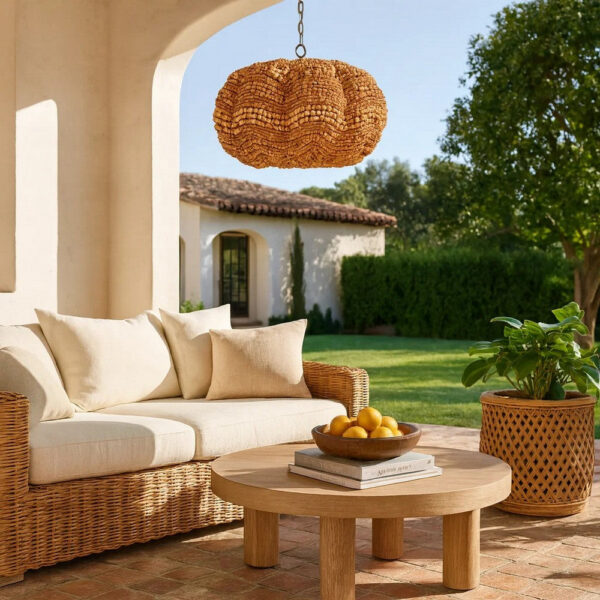 15022026699254822eb6a.jpeg Fero Chandelier, Natural Brown Handcarved Mango Wood Beads, 27 Inch