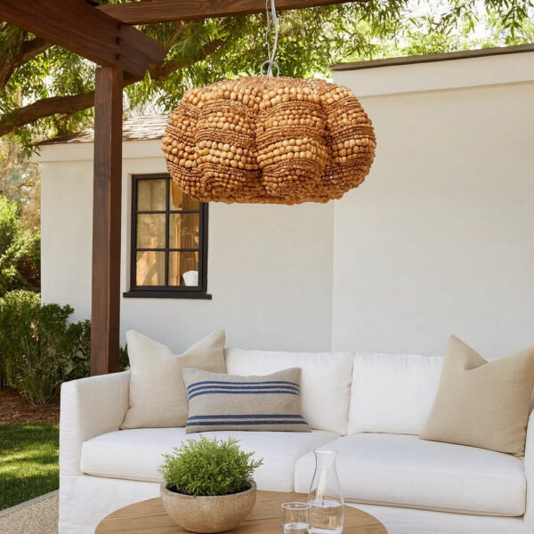 1502202669925483d7caf.jpeg Fero Chandelier, Natural Brown Handcarved Mango Wood Beads, 27 Inch