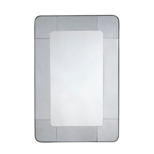 Fexo Wall Mirror, 36 Inch Mercury Glass Silver Frame, Hand Forged Iron