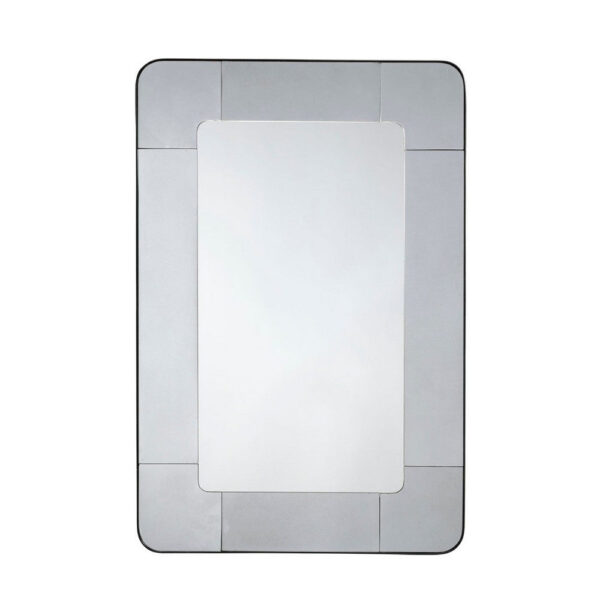 Fexo Wall Mirror, 36 Inch Mercury Glass Silver Frame, Hand Forged Iron