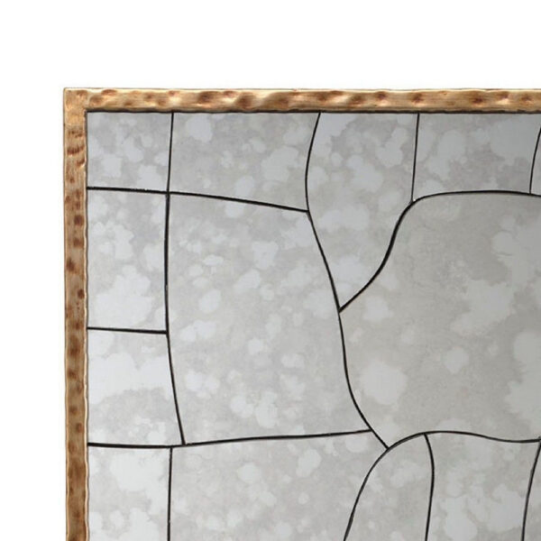 Heri Wall Decor Mirror, Mosaic Pattern, 35 Inch Hammered Brass Metal