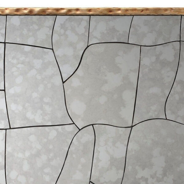 Heri Wall Decor Mirror, Mosaic Pattern, 35 Inch Hammered Brass Metal