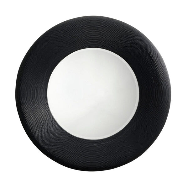 Defy Wall Mirror, 39 Inch Round Frame, Boho Style Black Natural Bamboo