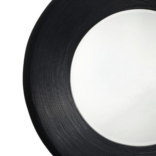 Defy Wall Mirror, 39 Inch Round Frame, Boho Style Black Natural Bamboo