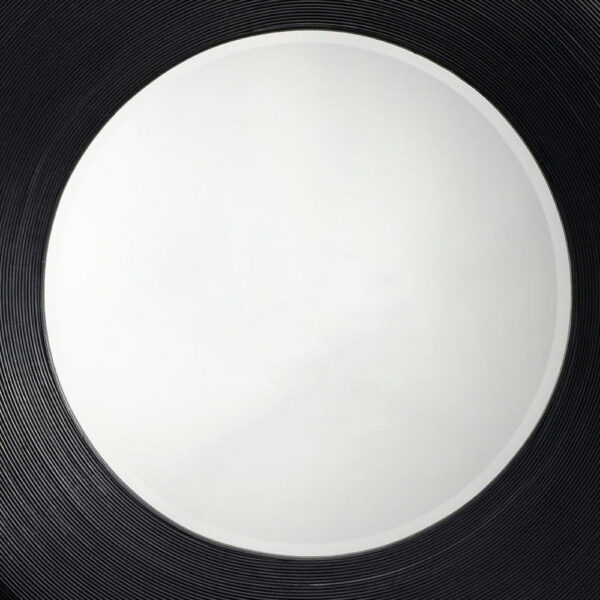 Defy Wall Mirror, 39 Inch Round Frame, Boho Style Black Natural Bamboo