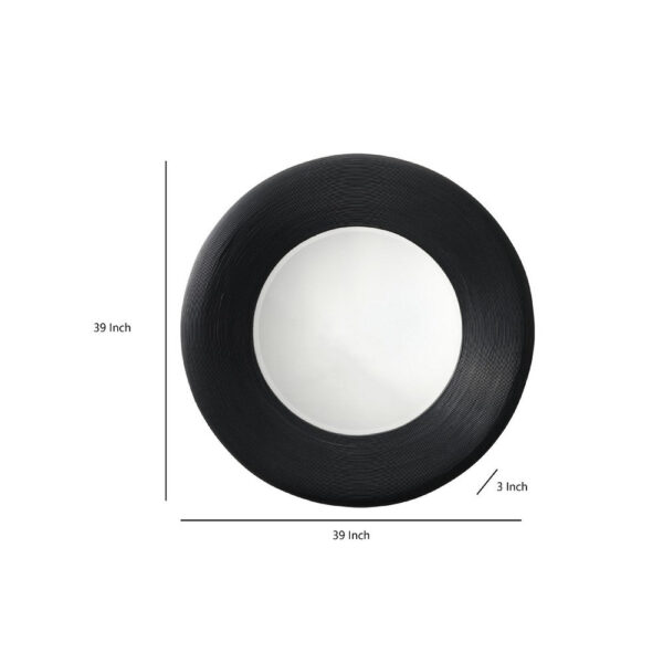 Defy Wall Mirror, 39 Inch Round Frame, Boho Style Black Natural Bamboo