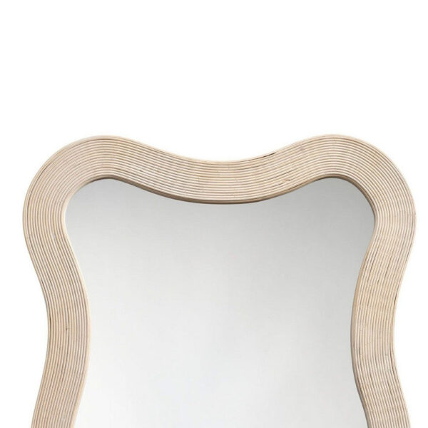 Lery Wall Mirror, 38 Inch Wavy Frame, Boho Style Ivory Natural Bamboo