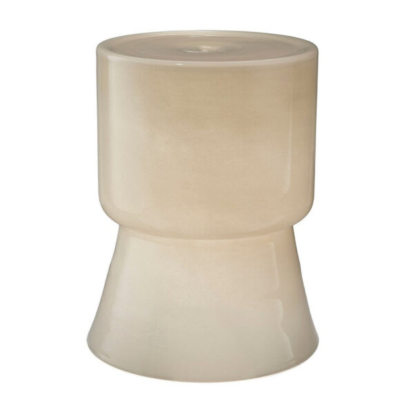 Hery Garden Stool Side Table, Hourglass, Glossy Ivory Soda Lime Glass