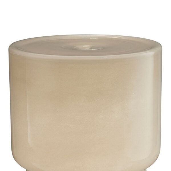 Hery Garden Stool Side Table, Hourglass, Glossy Ivory Soda Lime Glass