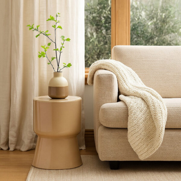 Hery Garden Side Table Stool, Hourglass, Glossy Brown Soda Lime Glass