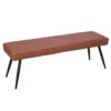 150220266992556b18114.jpeg Lopi Dining Bench, 54 Inch Cognac Brown Faux Leather Seat, Metal Legs