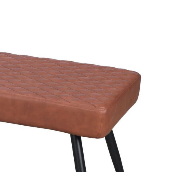 150220266992556e346ae.jpeg Lopi Dining Bench, 54 Inch Cognac Brown Faux Leather Seat, Metal Legs