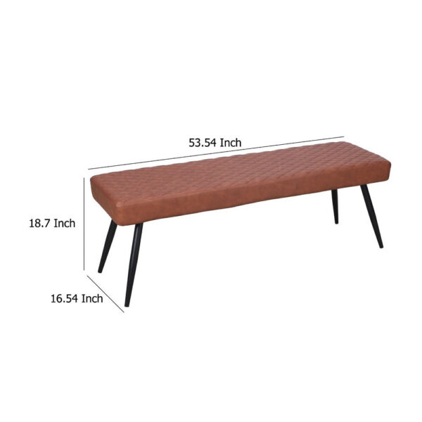 15022026699255712ff4e.jpeg Lopi Dining Bench, 54 Inch Cognac Brown Faux Leather Seat, Metal Legs