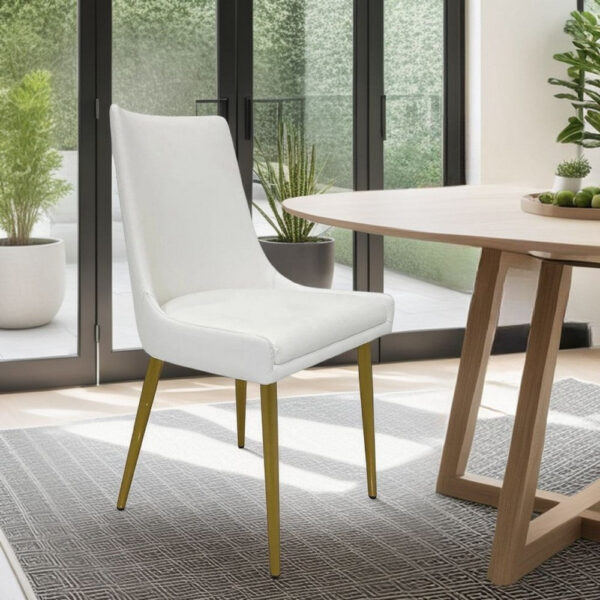 15022026699255aab14c8.jpeg Rusa Dining Chair Set of 2, White Faux Leather Upholstery, Gold Legs