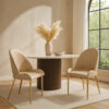 Mior Dining Chair Set of 2, Champagne Faux Leather, Gold Metal Accents