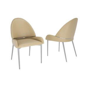 15022026699255dbe2496.jpeg Mior Dining Chair Set of 2, Taupe Faux Leather, Gold Metal Accents