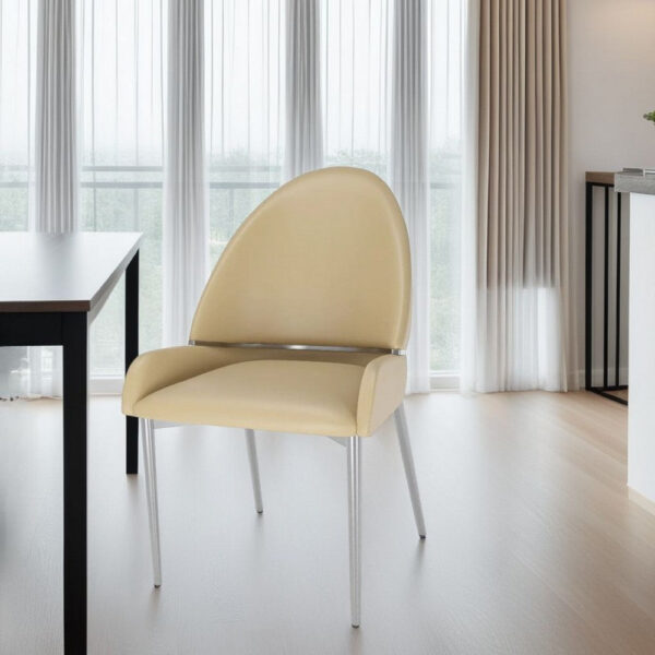 15022026699255e40fdff.jpeg Mior Dining Chair Set of 2, Taupe Faux Leather, Gold Metal Accents