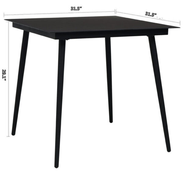 Zimo Indoor/Outdoor Dining Table, Sleek Black Steel Body, 32 Inch