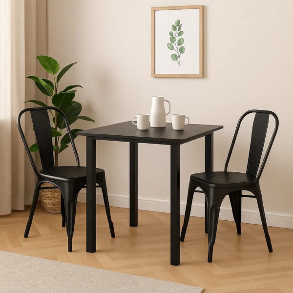 Zimo Indoor/Outdoor Dining Table, Black Steel Block Legs, 32 Inch